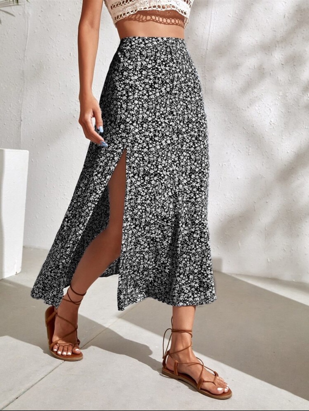 SHEIN Floral Ruffle High-Low Skirt